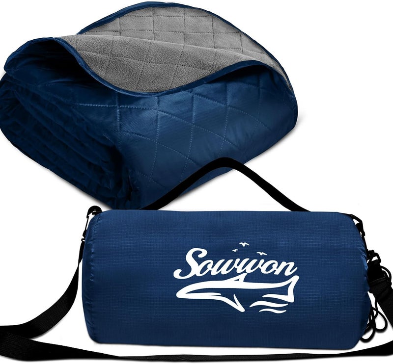 sowwon Waterproof Outdoor Blanket Packable, Stadium Blankets for Camping with Sherpa Fleece Lining, Large Windproof Emergency Throw for Garss Picnic Hiking Road Trip, Machine Washable, 82"X 55"/ 92''X 60'' - Image 1
